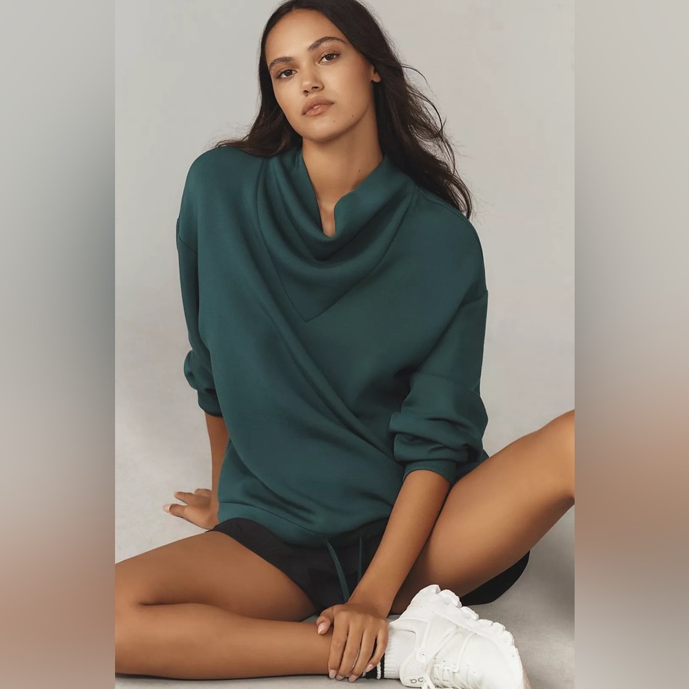 Varley Betsy DoubleSoft Sweatshirt Conifer Green Draped Mock Neck Size XS